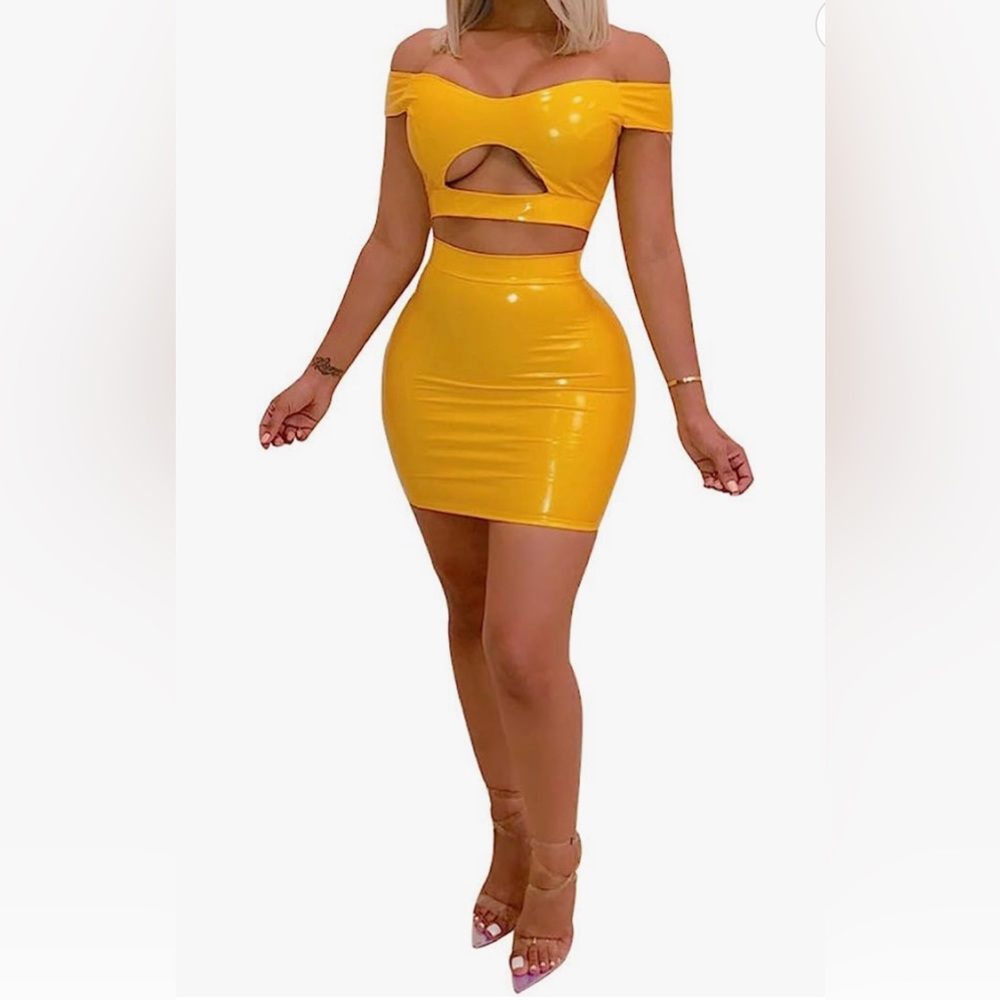 Womens Sexy Two Piece Outfits Leather Hollow Out Off Shoulder